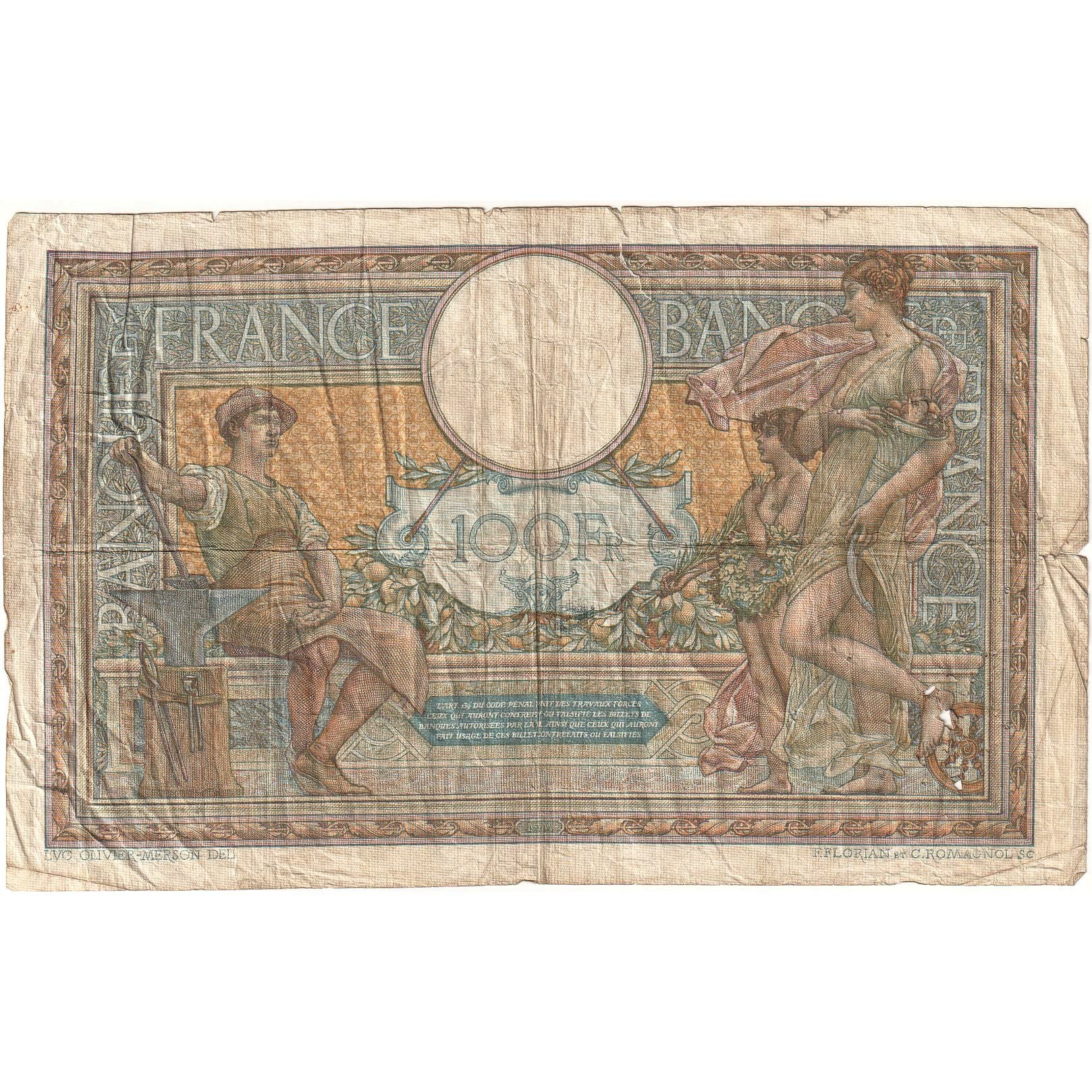 Francja, 100 Francs, Luc Olivier Merson, 1909, E.1001 647, G(4-6)