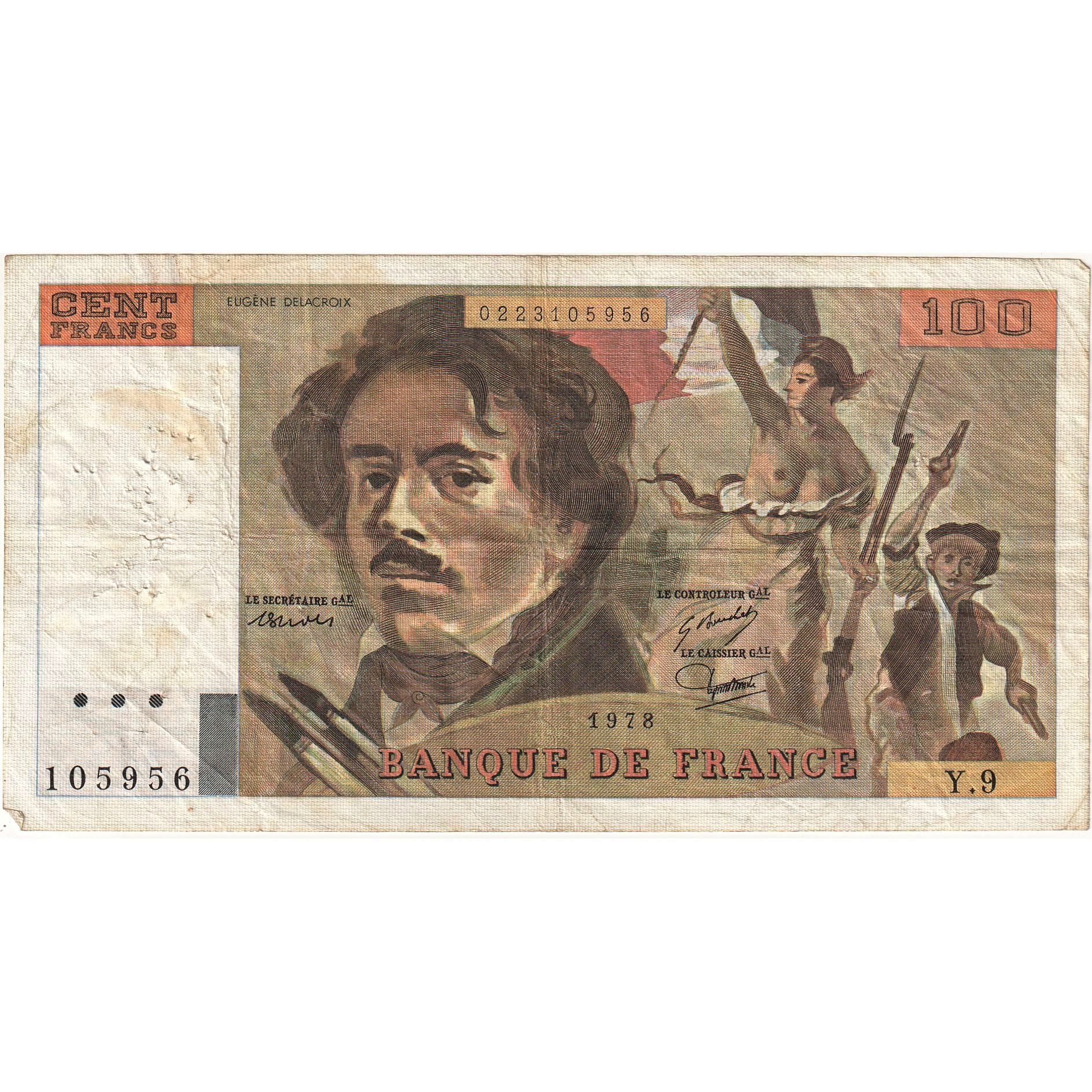 Francia, 100 Francs, Delacroix, 1978, Y.9 105956, RC, Fayette:69.4a, KM:154b