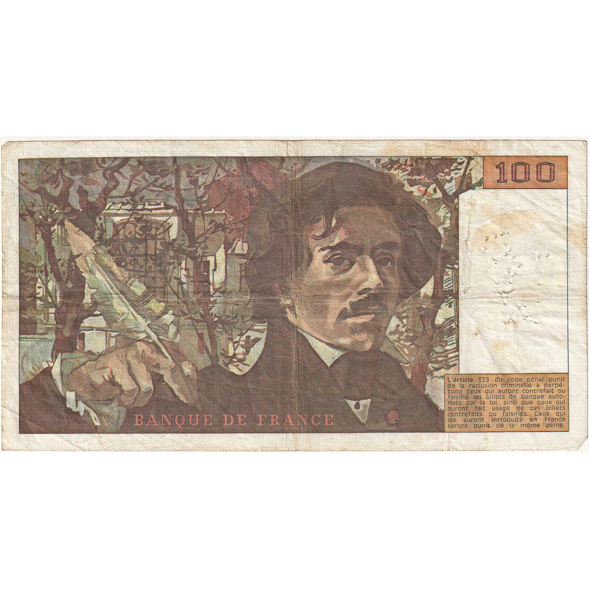 Francia, 100 Francs, Delacroix, 1978, Y.9 105956, RC, Fayette:69.4a, KM:154b