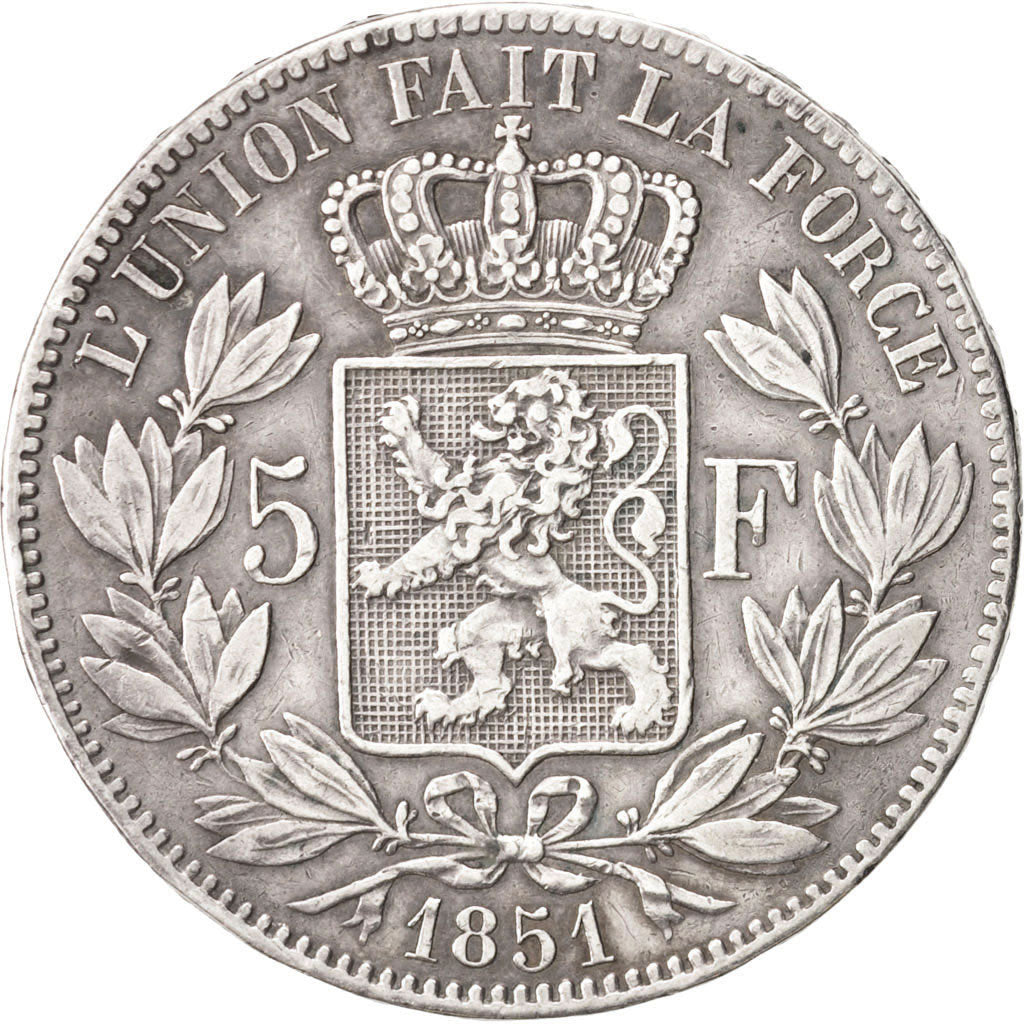 Belgium, Leopold I, 5 Francs, 5 Frank, 1851, EF(40-45), Silver, KM:17
