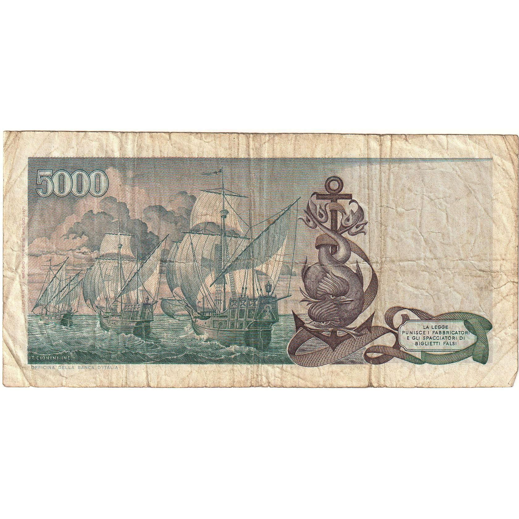 Italy, 5000 Lire, 1971, 1971-05-15, KM:102b, F(12-15)