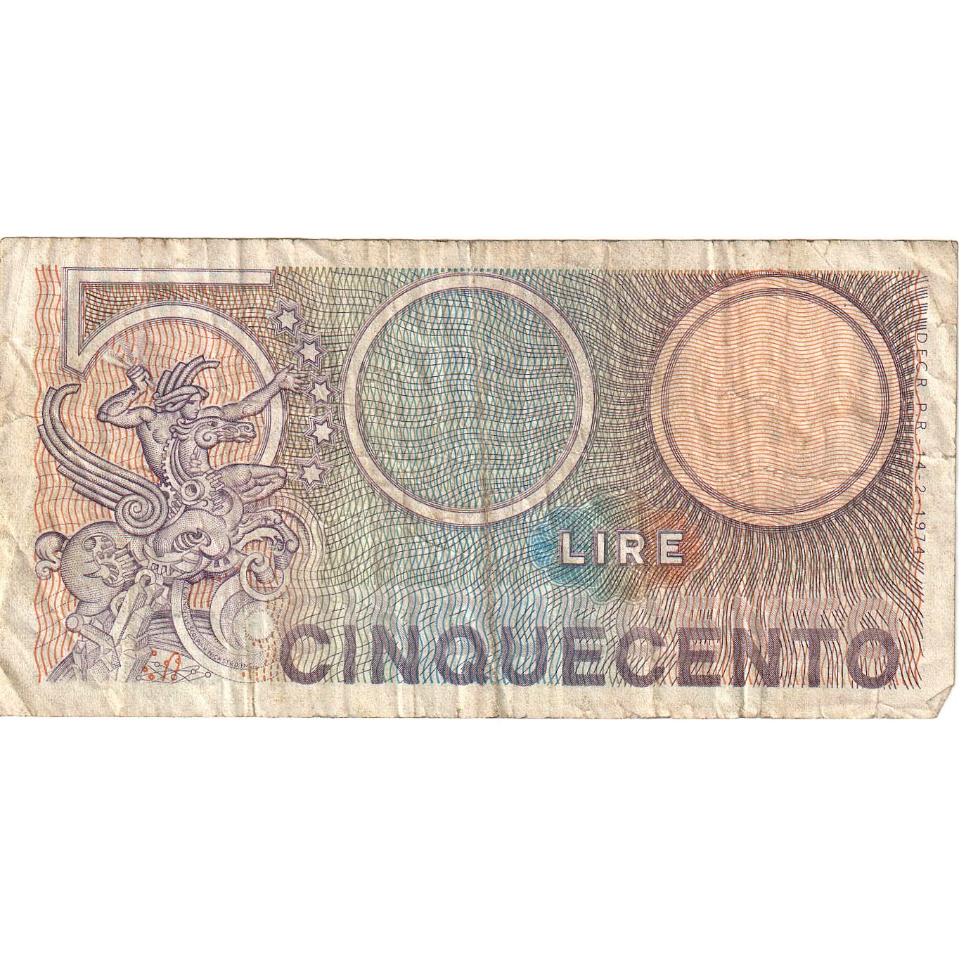 Itália, 500 Lire, 1974, 1974-02-14, KM:94, AG(1-3)