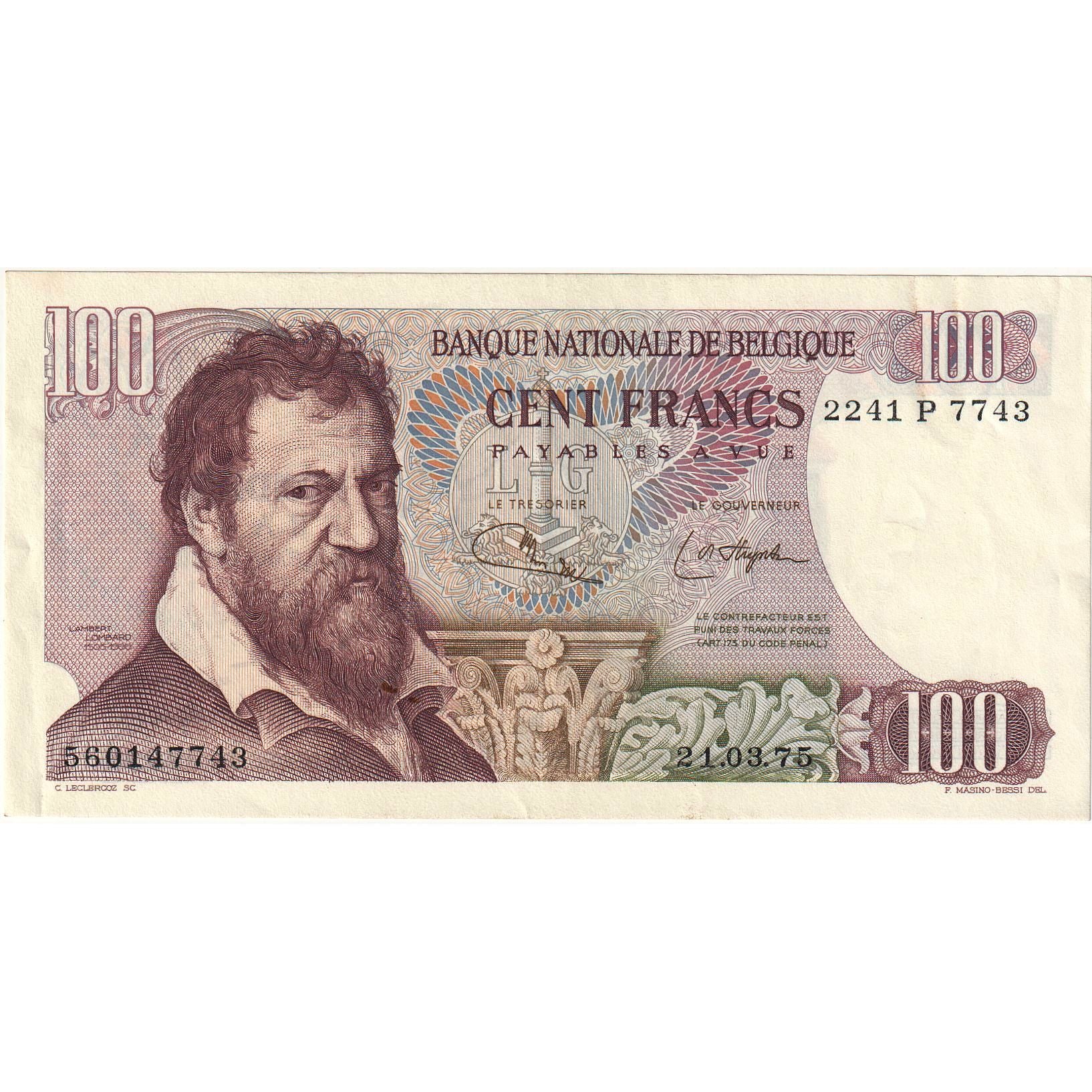 Belgium, 100 Francs, 1975-03-21, KM:134b, UNC(60-62)