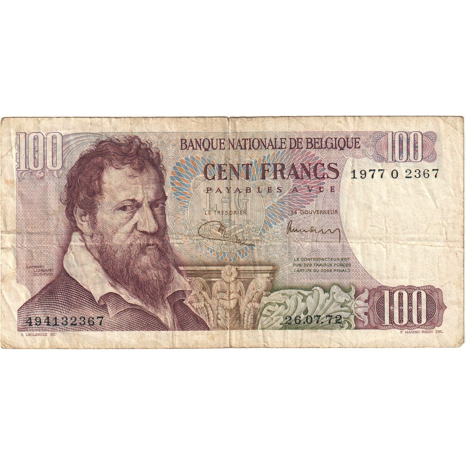 België, 100 Francs, 1972-07-26, KM:134b, TB+