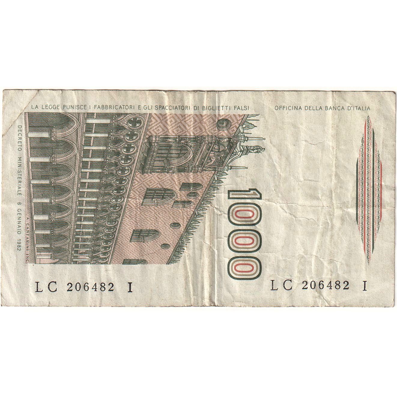 Italy, 1000 Lire, 1982, 1982-06-01, KM:109b, EF(40-45)