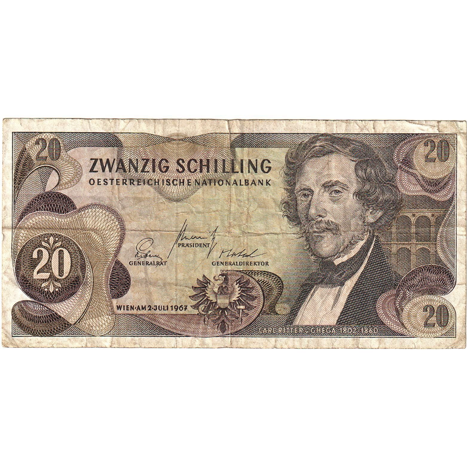 Austria, 20 Schilling, 1967-07-02, KM:142a, F(12-15)