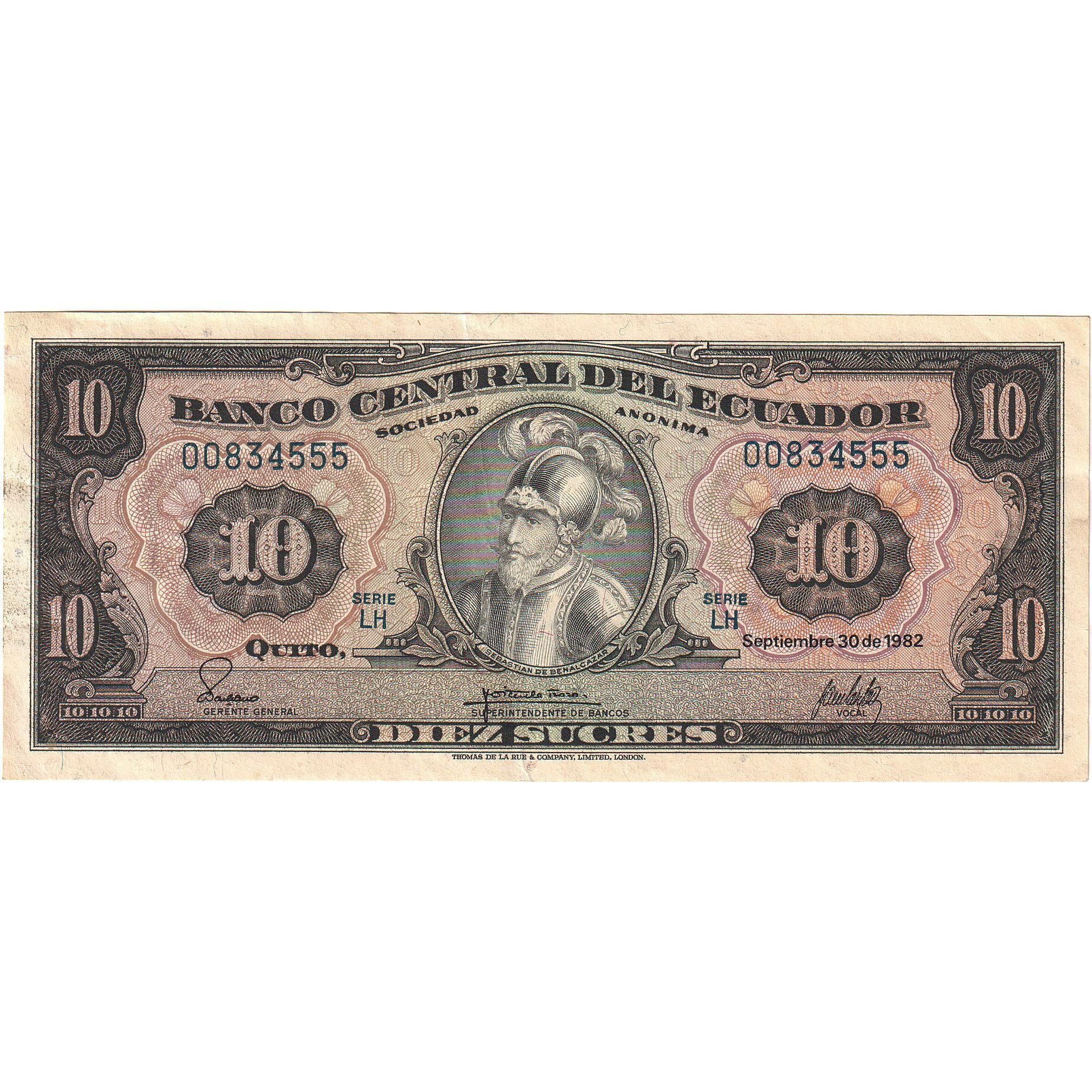 Ecuador, 10 Sucres, 1982, 1982-09-30, KM:114b, BB+