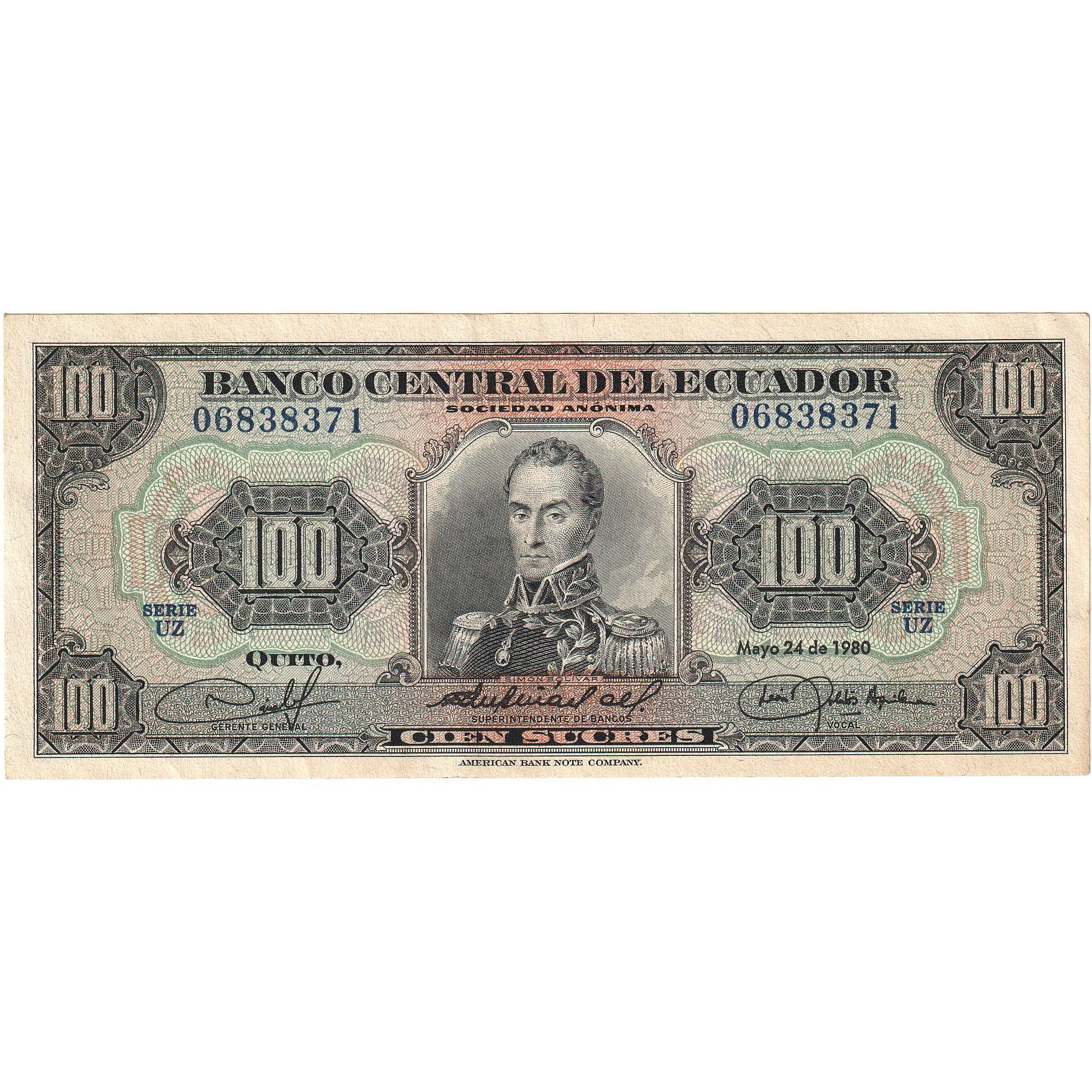 Ecuador, 100 Sucres, 1980, 1980-05-24, KM:112a, UNC(65-70)