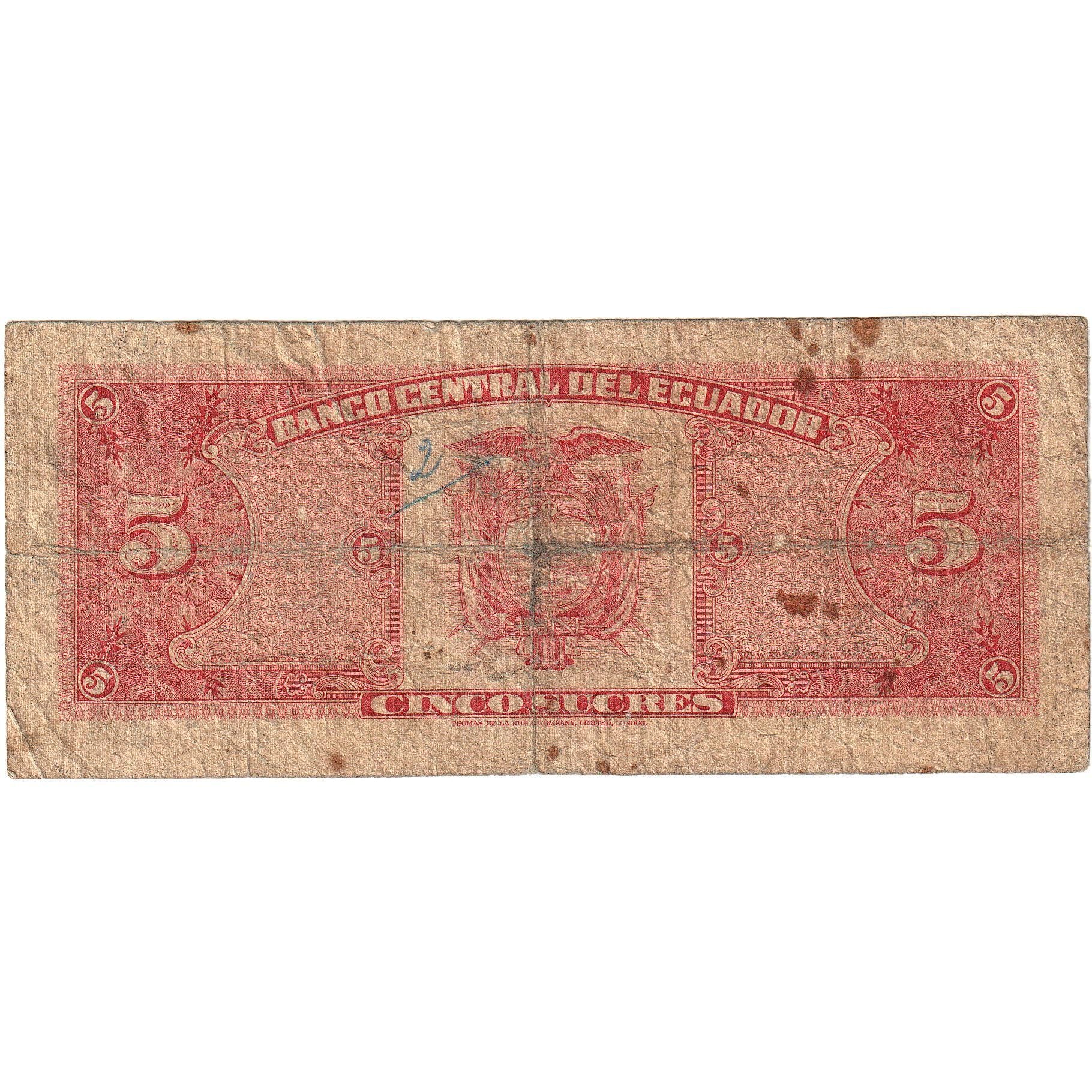 Ecuador, 5 Sucres, 1980, 1980-05-24, KM:113c, D+