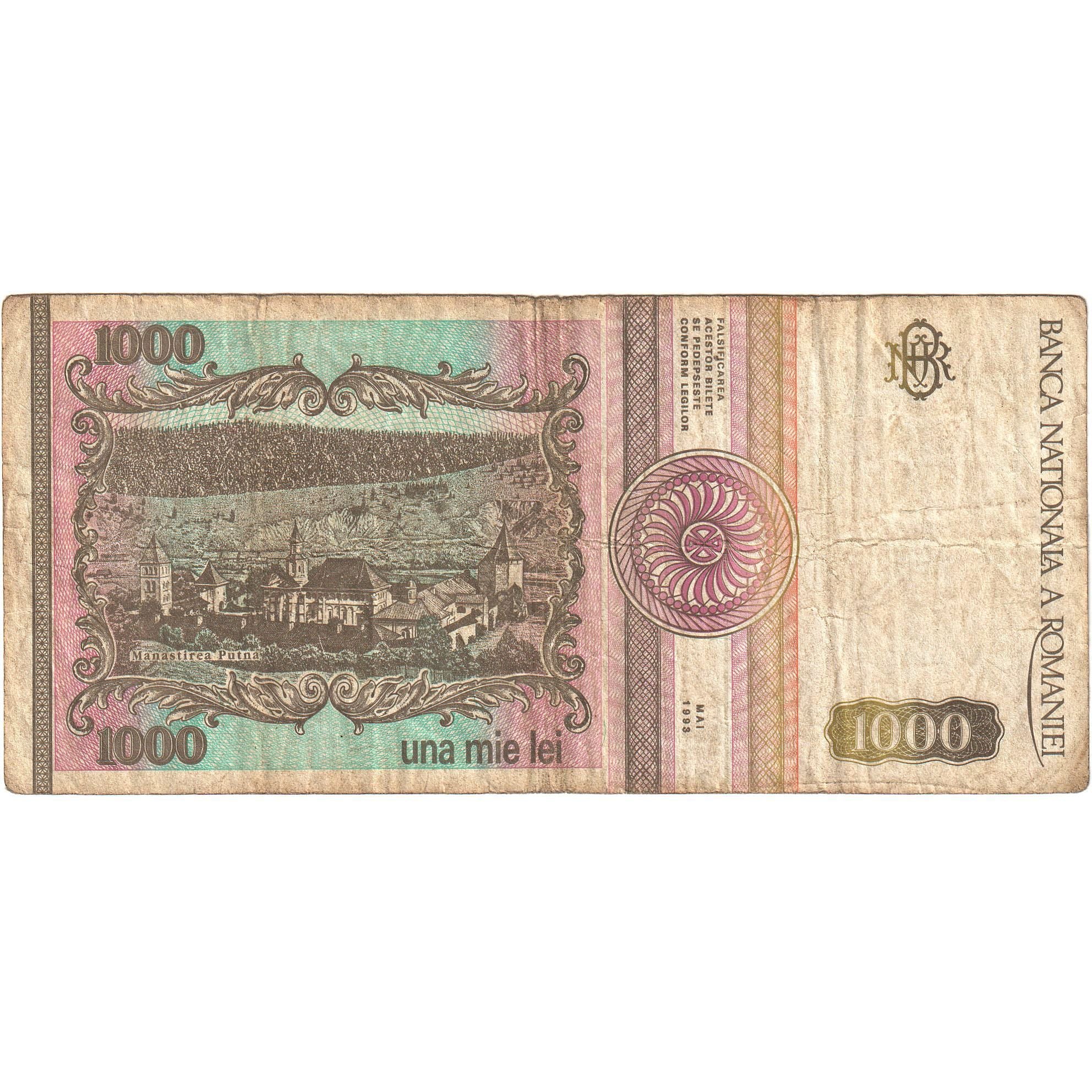Romania, 1000 Lei, 1993, KM:102, VF(20-25)