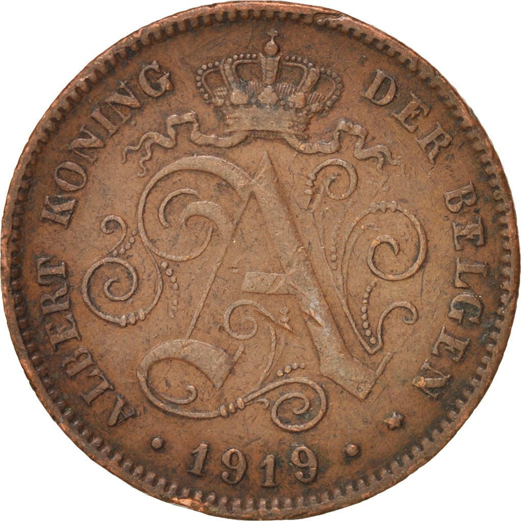Belgium, Albert I, 2 Centimes, 1919, EF(40-45), Copper, KM:65
