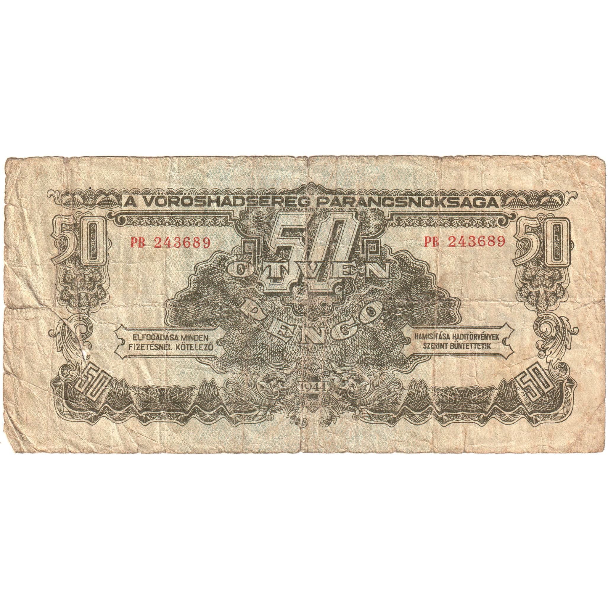 Hungary, 50 Pengö, 1944, KM:M7, VG(8-10)