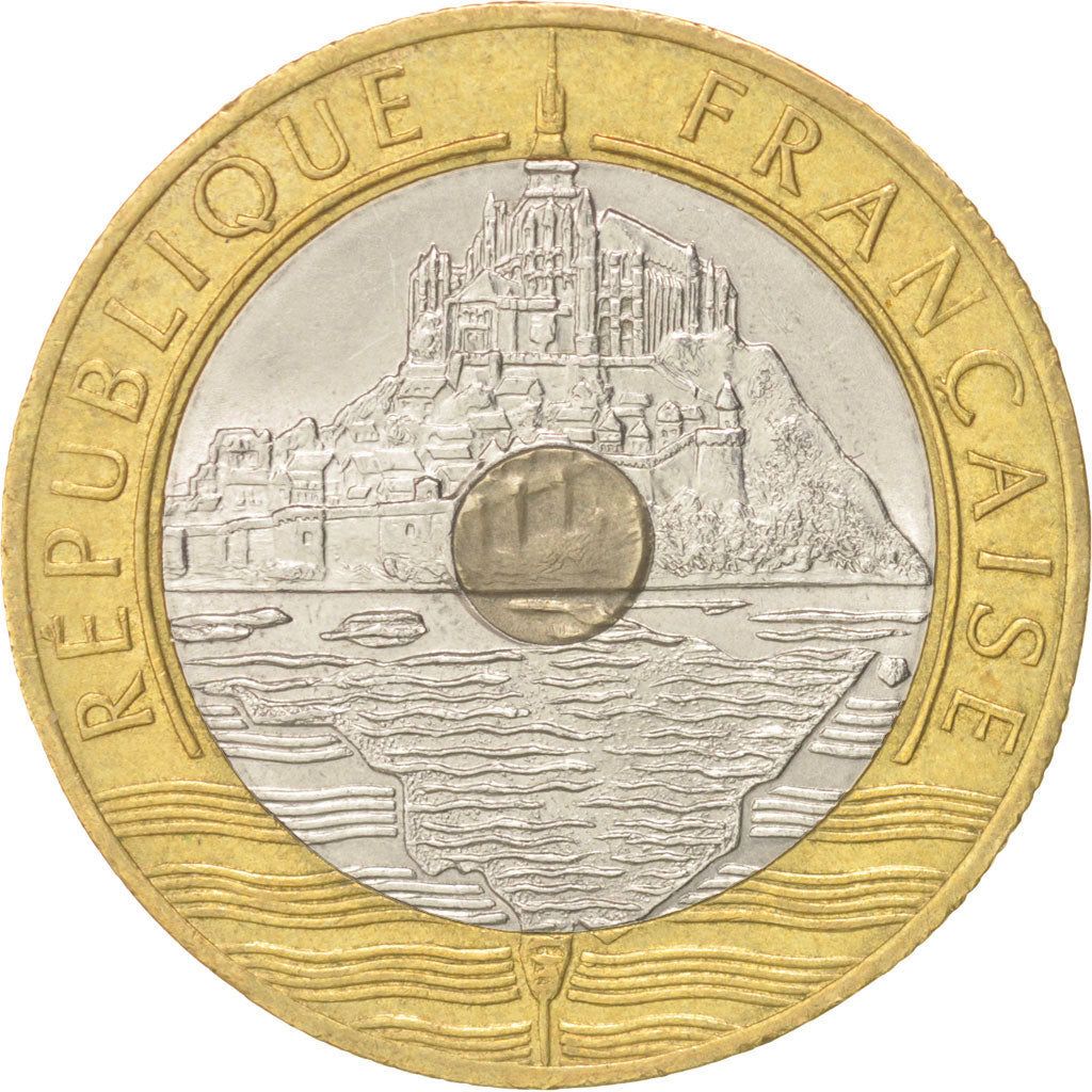 France, Mont Saint Michel, 20 Francs, 1993, MS(63), Tri-Metallic, KM:1008.2