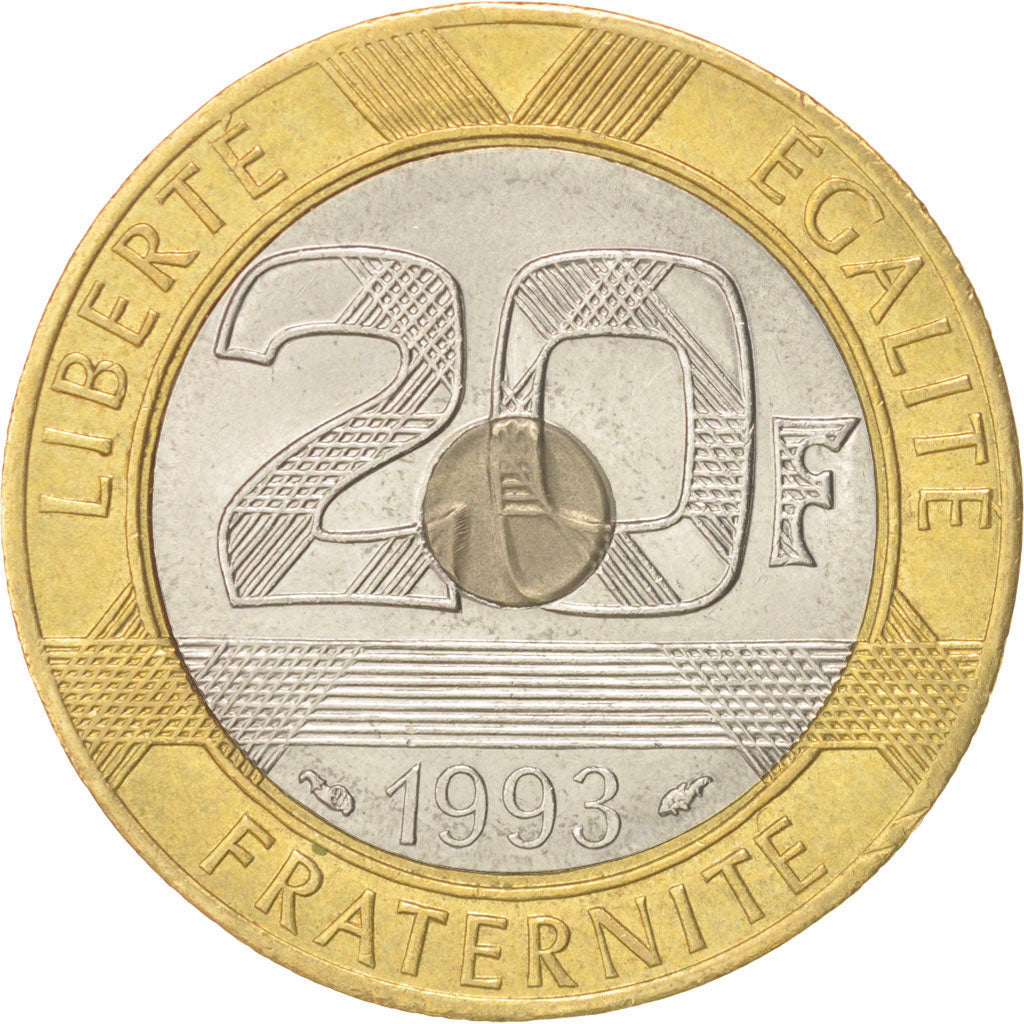 France, Mont Saint Michel, 20 Francs, 1993, MS(63), Tri-Metallic, KM:1008.2
