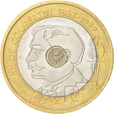 Coin, France, Pierre de Coubertin, 20 Francs, 1994, AU(55-58), Tri-Metallic