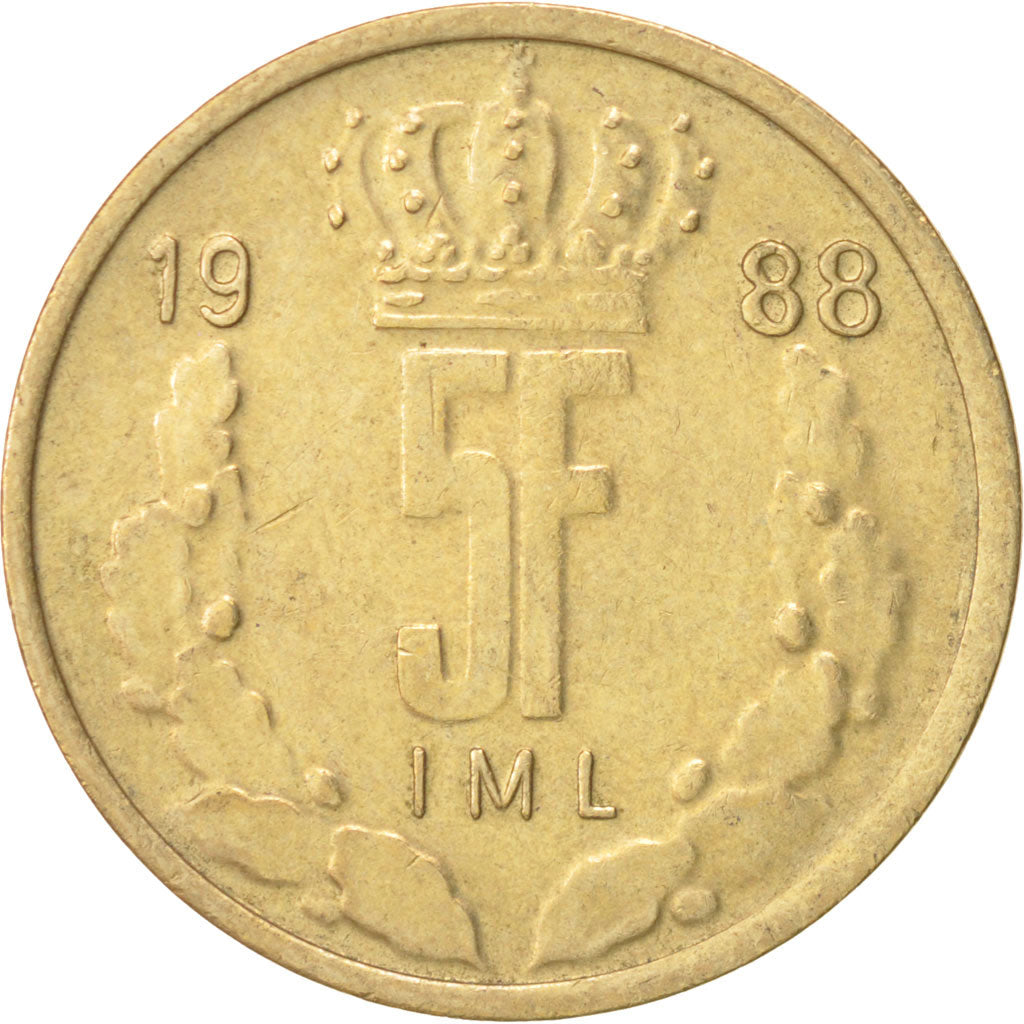 Coin, Luxembourg, Jean, 5 Francs, 1988, AU(50-53), Aluminum-Bronze, KM:60.2