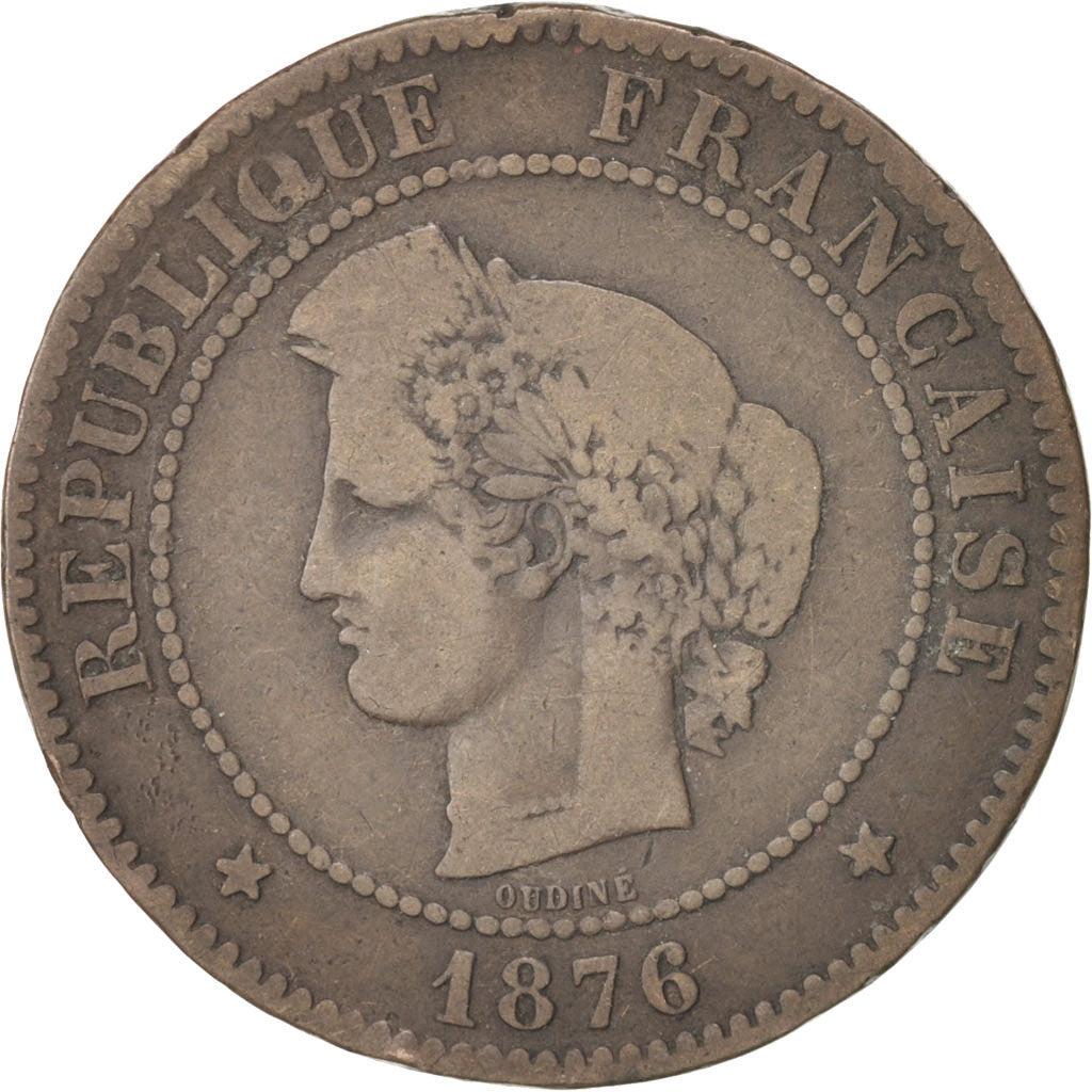 Monnaie, France, Cérès, 5 Centimes, 1876, Bordeaux, TB, Bronze, KM:821.2