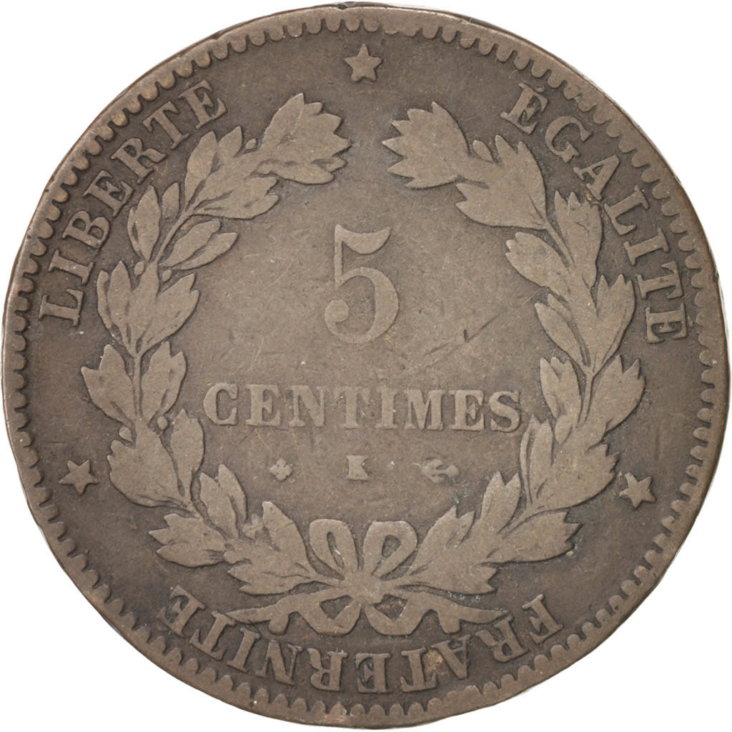 Monnaie, France, Cérès, 5 Centimes, 1876, Bordeaux, TB, Bronze, KM:821.2