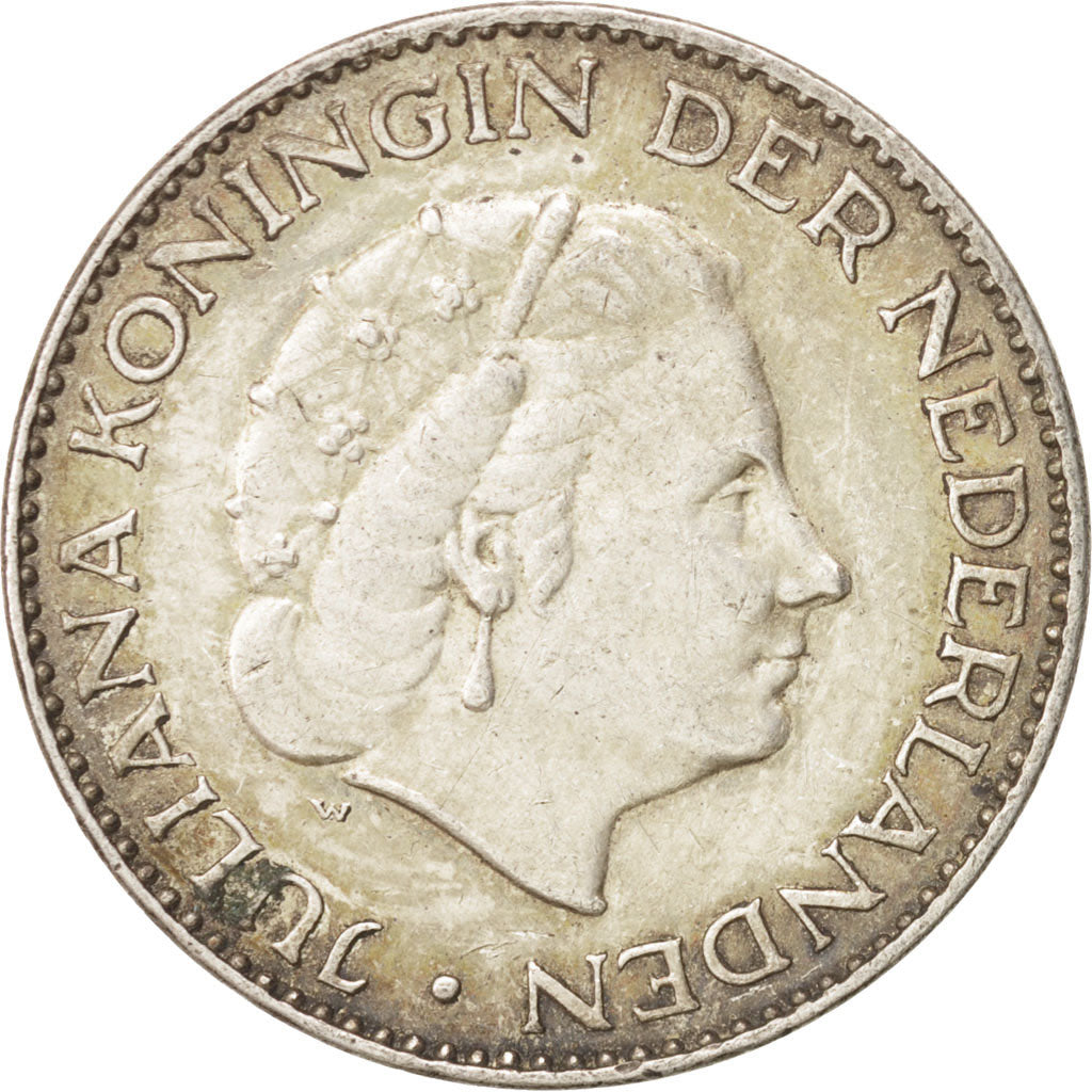 Netherlands, Juliana, Gulden, 1956, AU(55-58), Silver, KM:184