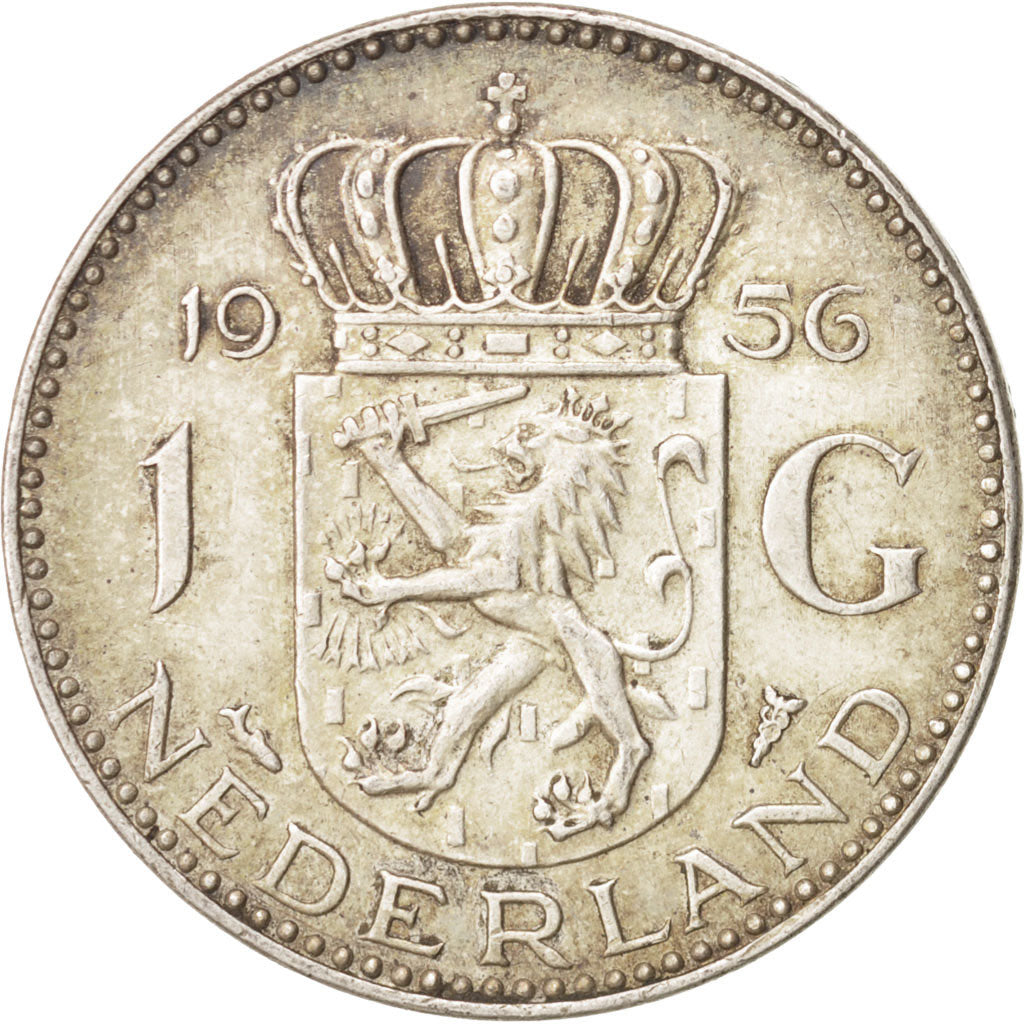 Netherlands, Juliana, Gulden, 1956, AU(55-58), Silver, KM:184