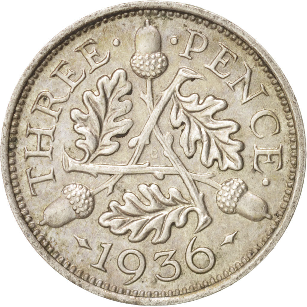 Coin, Great Britain, George V, 3 Pence, 1936, AU(55-58), Silver, KM:831