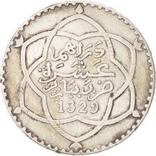 Morocco, 'Abd al-Hafiz, Rial, 10 Dirhams, 1911, Paris, EF(40-45), Silver