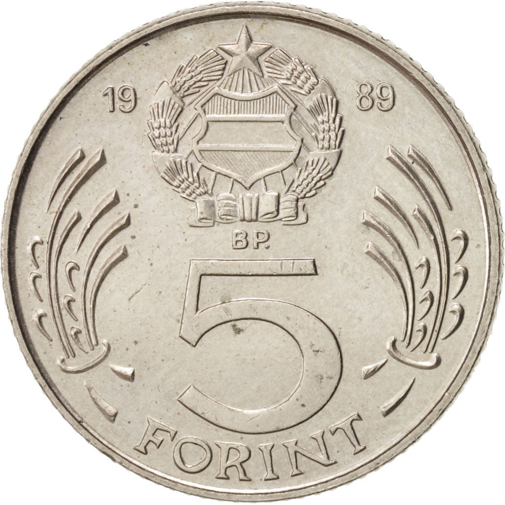 Coin, Hungary, 5 Forint, 1989, MS(60-62), Copper-nickel, KM:635