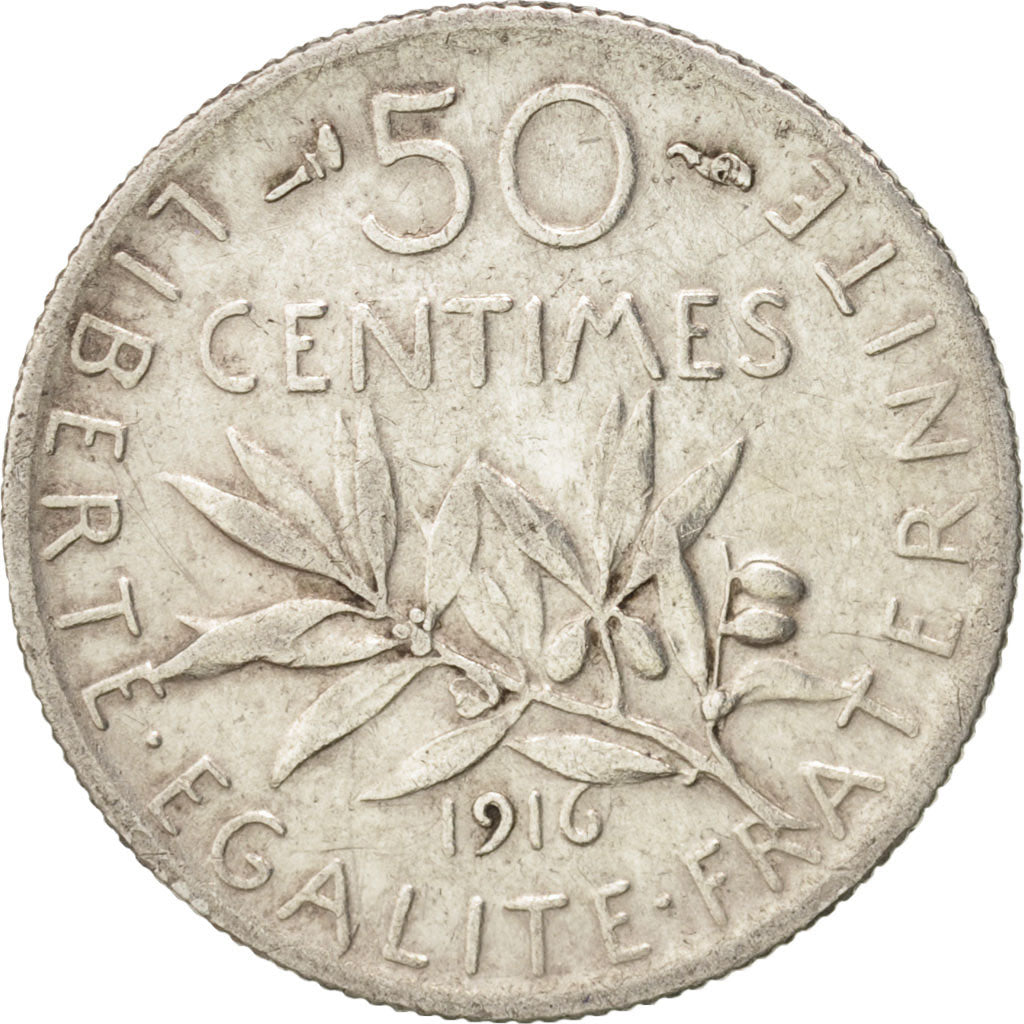Moneta, Francia, Semeuse, 50 Centimes, 1916, Paris, BB+, Argento, KM:854