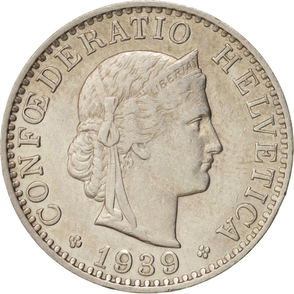 Switzerland, 20 Rappen, 1939, Bern, AU(50-53), Copper-nickel, KM:29a