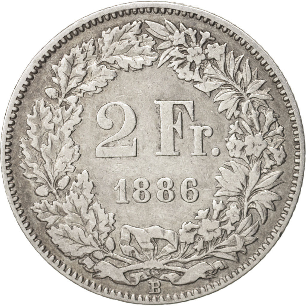 Switzerland, 2 Francs, 1886, Bern, VF(30-35), Silver, KM:21