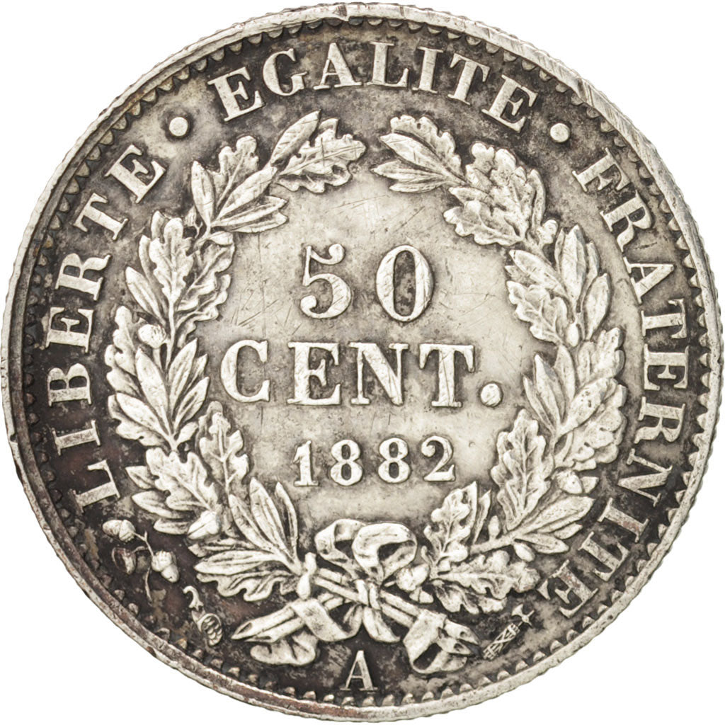 France, Cérès, 50 Centimes, 1882, Paris, AU(50-53), Silver, Gadoury:419a