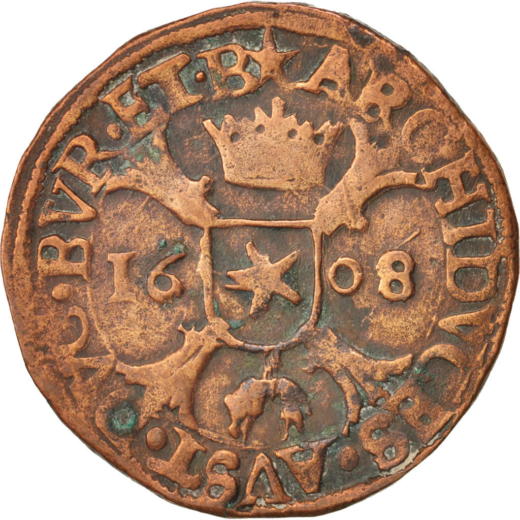 Spanish Netherlands, BRABANT, Liard, 12 Mites, 1608, Maastricht, VF(30-35)