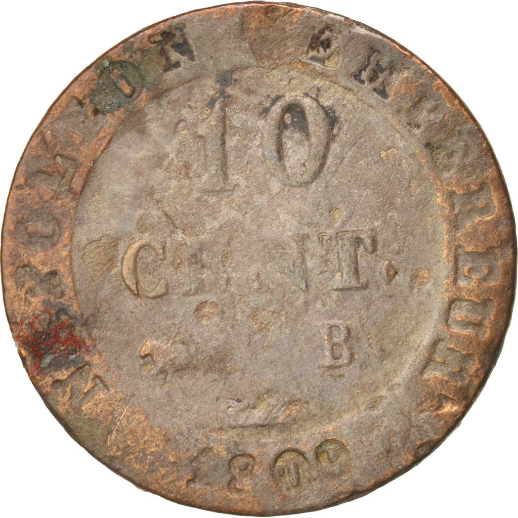 Munten, Frankrijk, Napoléon I, 10 Centimes, 1809, Rouen, ZG+, Billon, KM:676.2