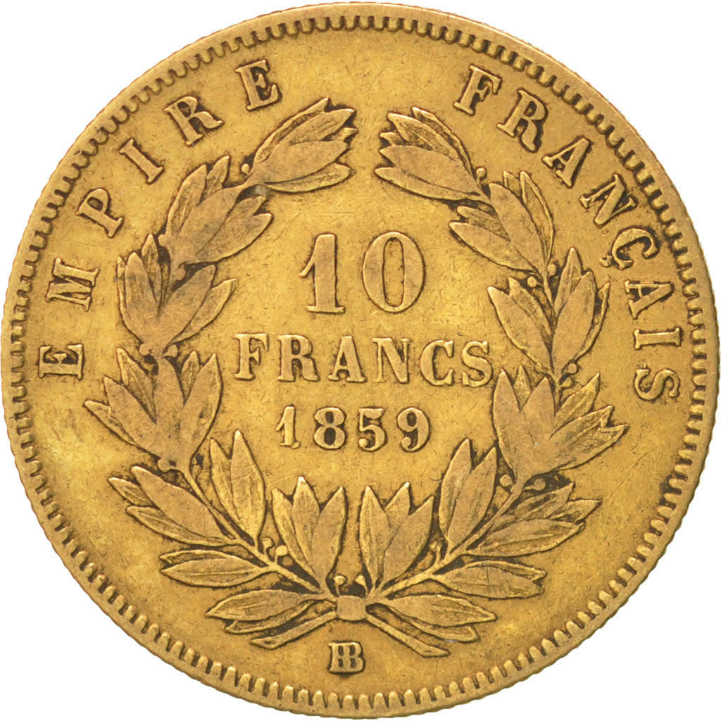 Frankreich, Napoleon III, 10 Francs, 1859, Strasbourg, VF(30-35), Gold, KM:784.4