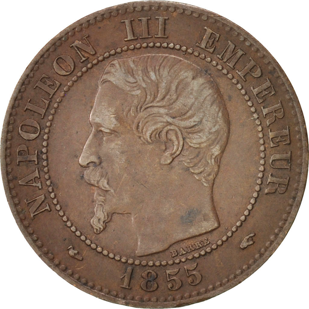 France, Napoleon III, 2 Centimes, 1855, Paris, EF(40-45), Bronze, Gadoury 103