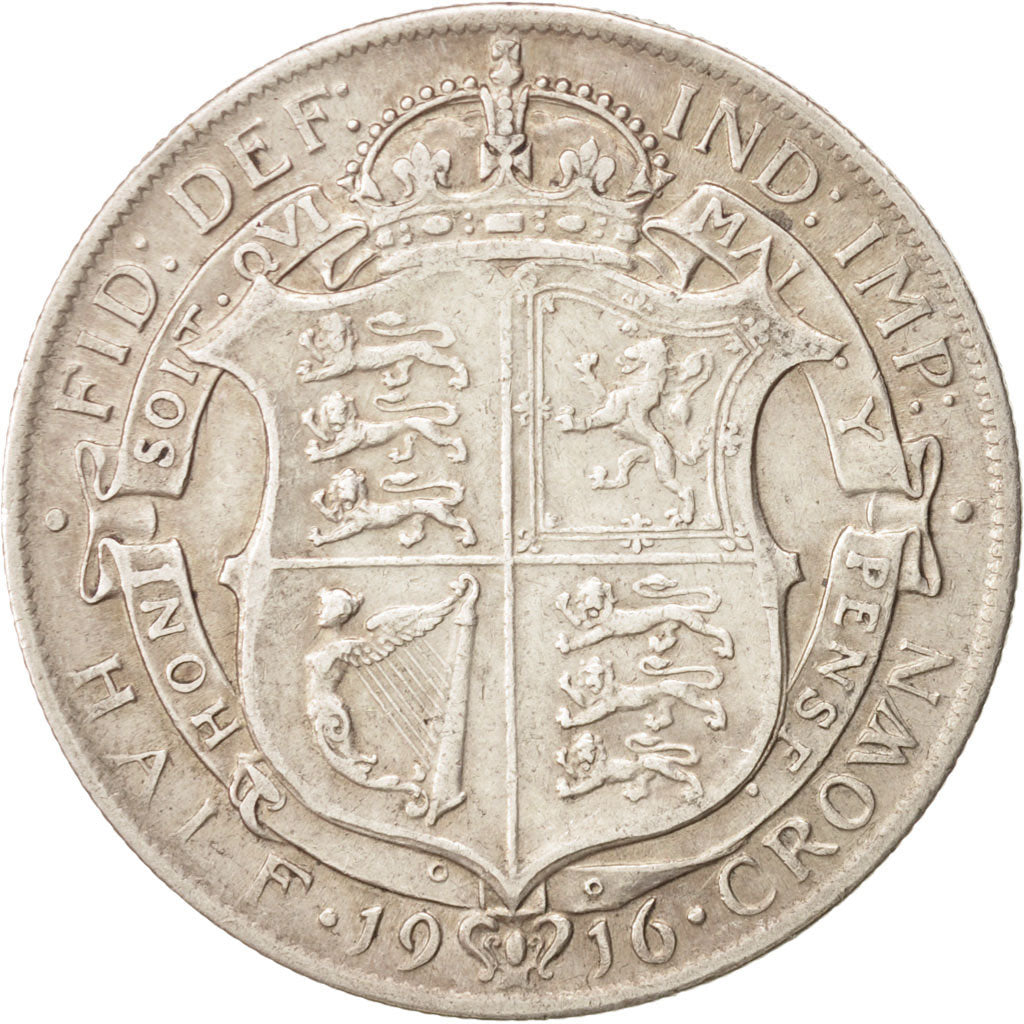 Great Britain, George V, 1/2 Crown, 1916, AU(50-53), Silver, KM:818.1