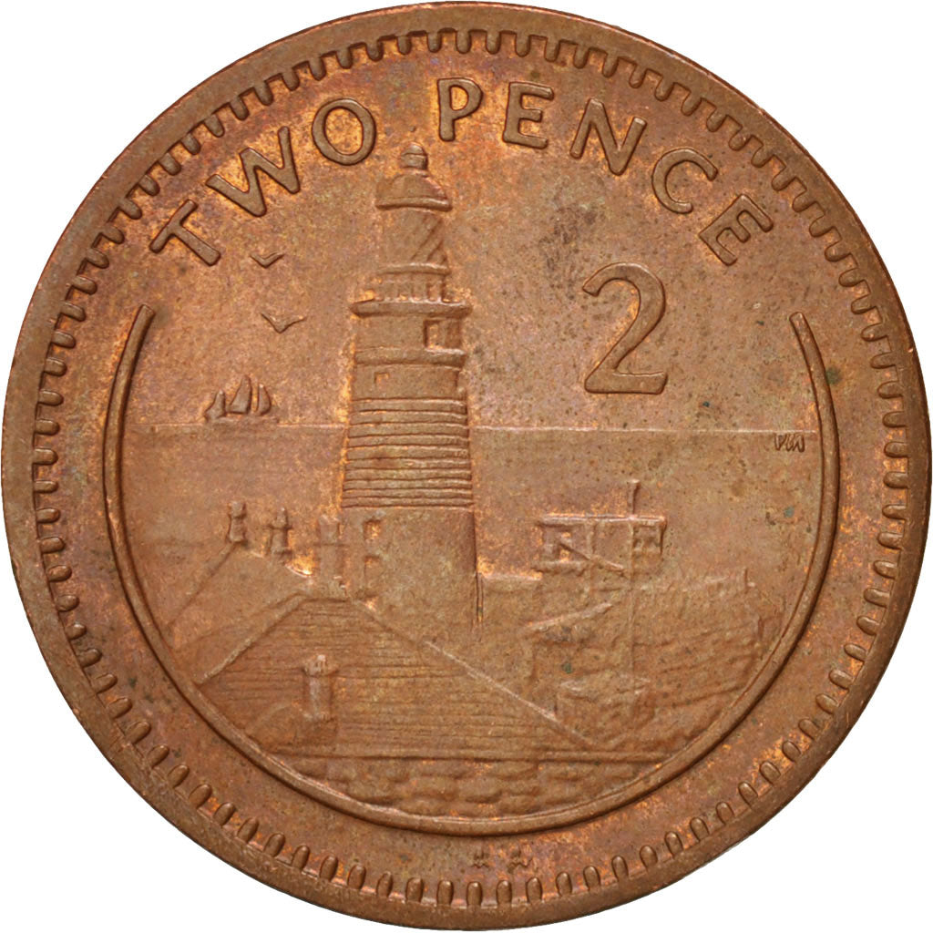 Gibraltar, Elizabeth II, 2 Pence, 1999, MS(60-62), Copper Plated Steel, KM:774