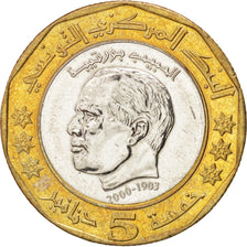 Tunisia, 5 Dinars, 2002, MS(63), Bi-Metallic, KM:444