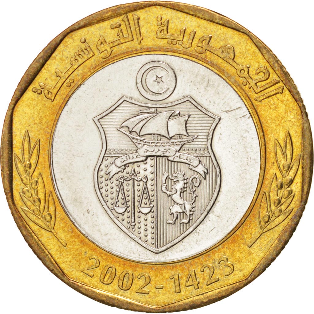 Tunisia, 5 Dinars, 2002, MS(63), Bi-Metallic, KM:444