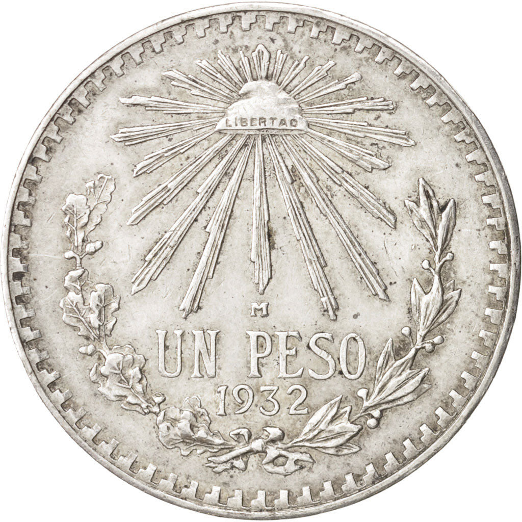 Mexico, Peso, 1932, Mexico City, AU(50-53), Silver, KM:455