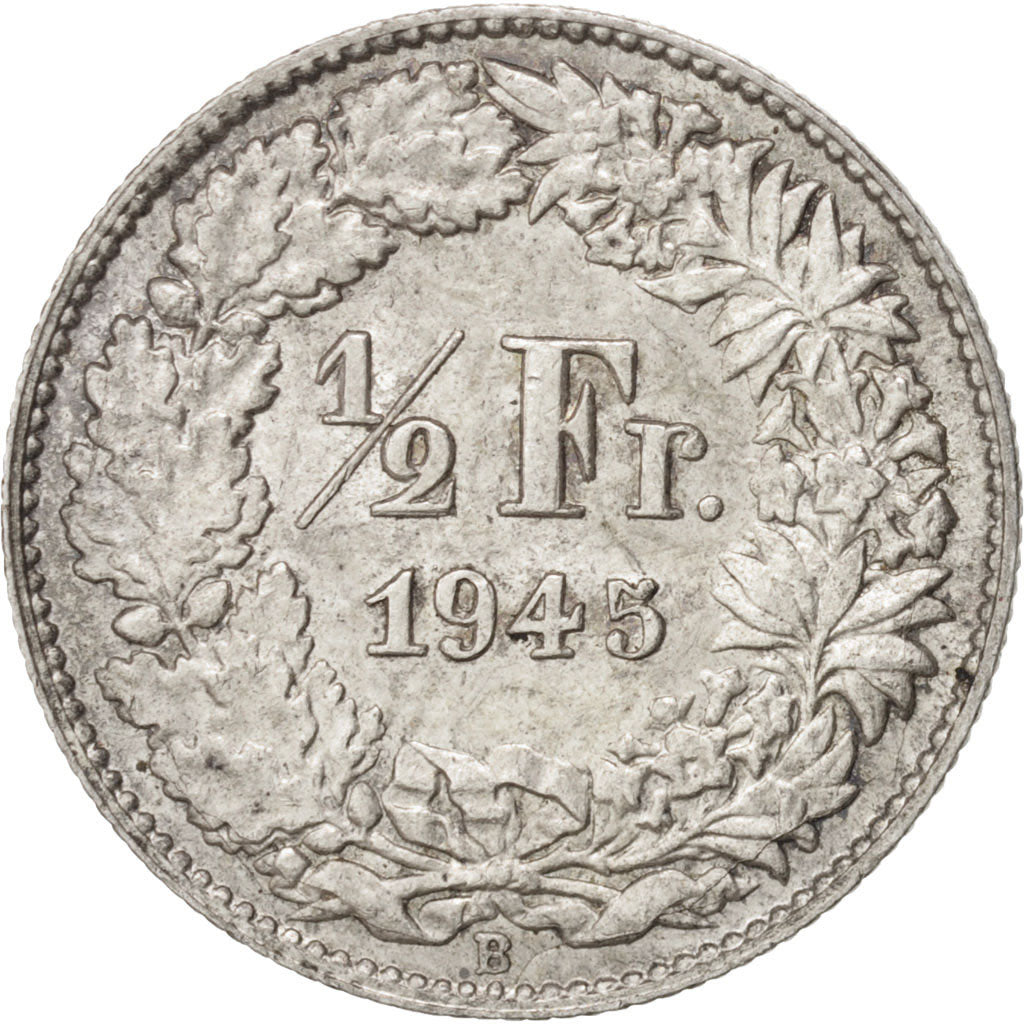 Coin, Switzerland, 1/2 Franc, 1945, Bern, AU(55-58), Silver, KM:23