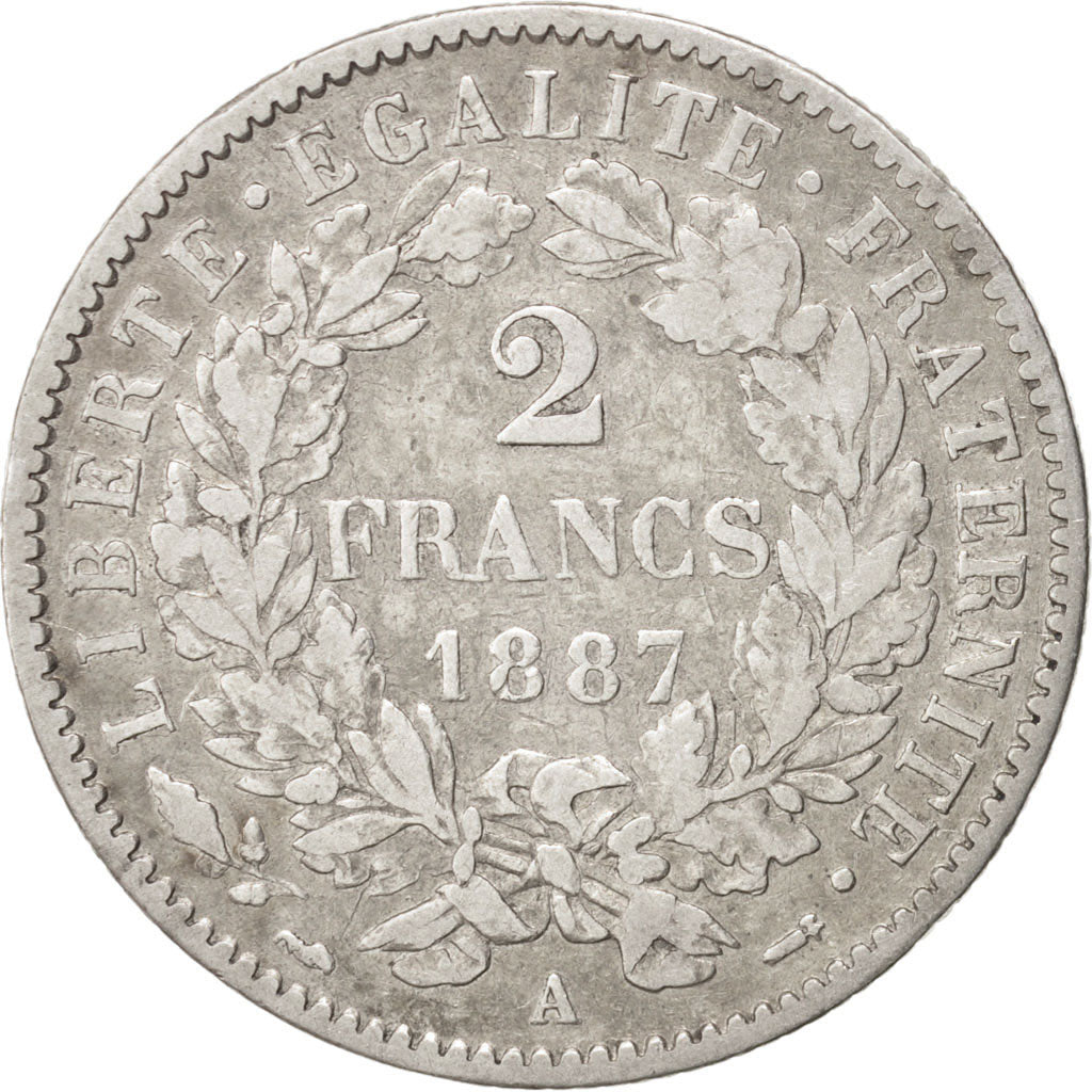 Coin, France, Cérès, 2 Francs, 1887, Paris, VF(30-35), Silver, KM:817.1