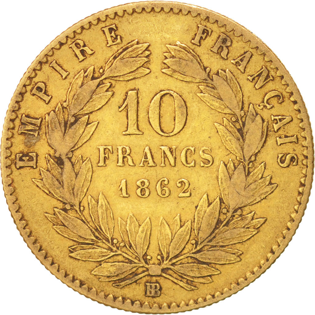 France, Napoleon III, 10 Francs, 1862, Strasbourg, VF(30-35), Gold, Gadoury:1015