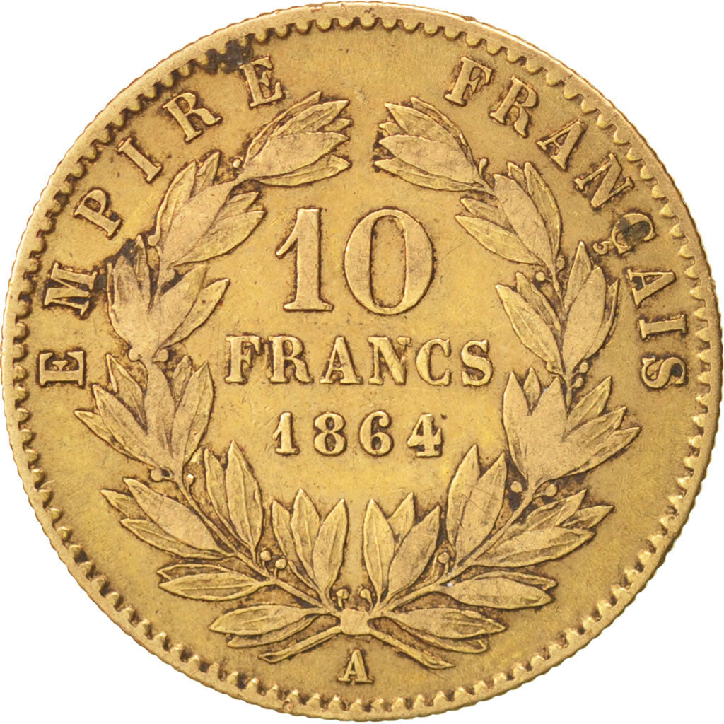 France, Napoleon III, 10 Francs, 1864, Paris, VF(30-35), Gold, Gadoury:1015