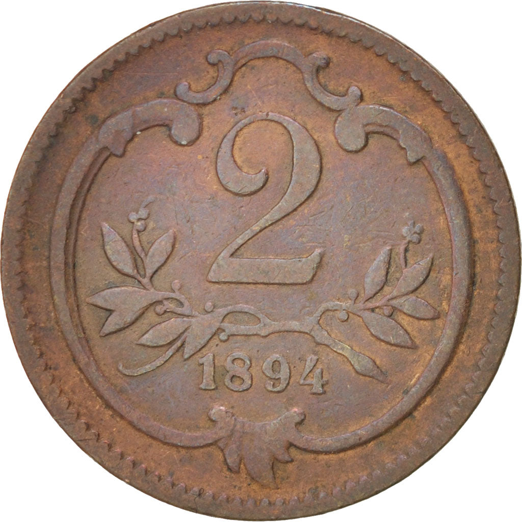 Coin, Austria, Franz Joseph I, 2 Heller, 1894, VF(30-35), Bronze, KM:2801