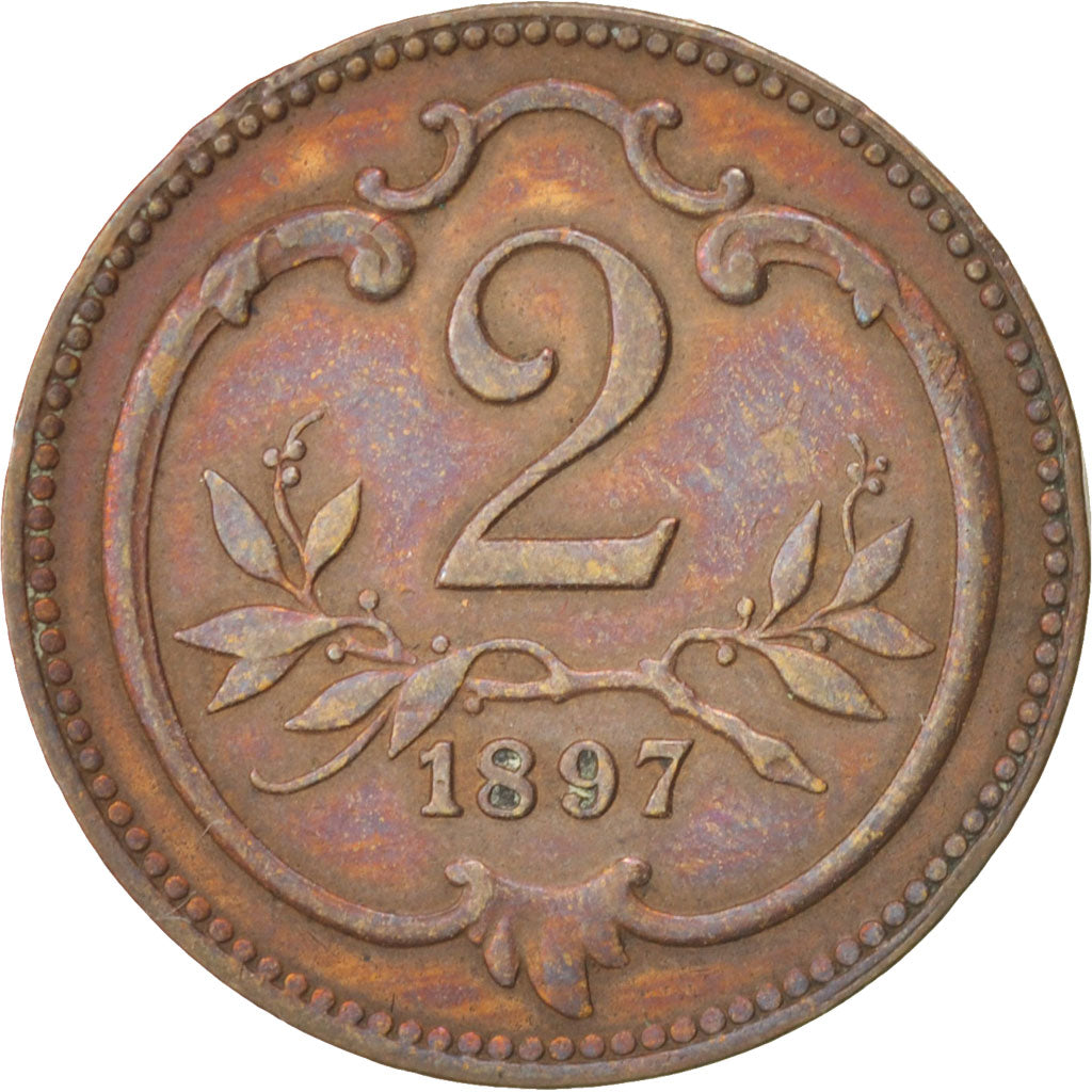 Coin, Austria, Franz Joseph I, 2 Heller, 1897, EF(40-45), Bronze, KM:2801