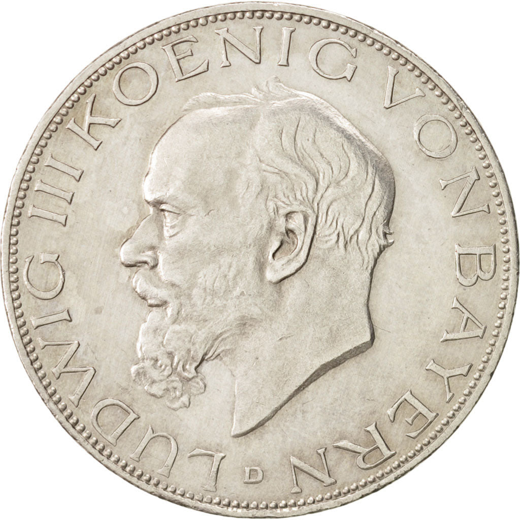 German States, BAVARIA, Ludwig III, 3 Mark, 1914, Munich, AU(55-58), Silver