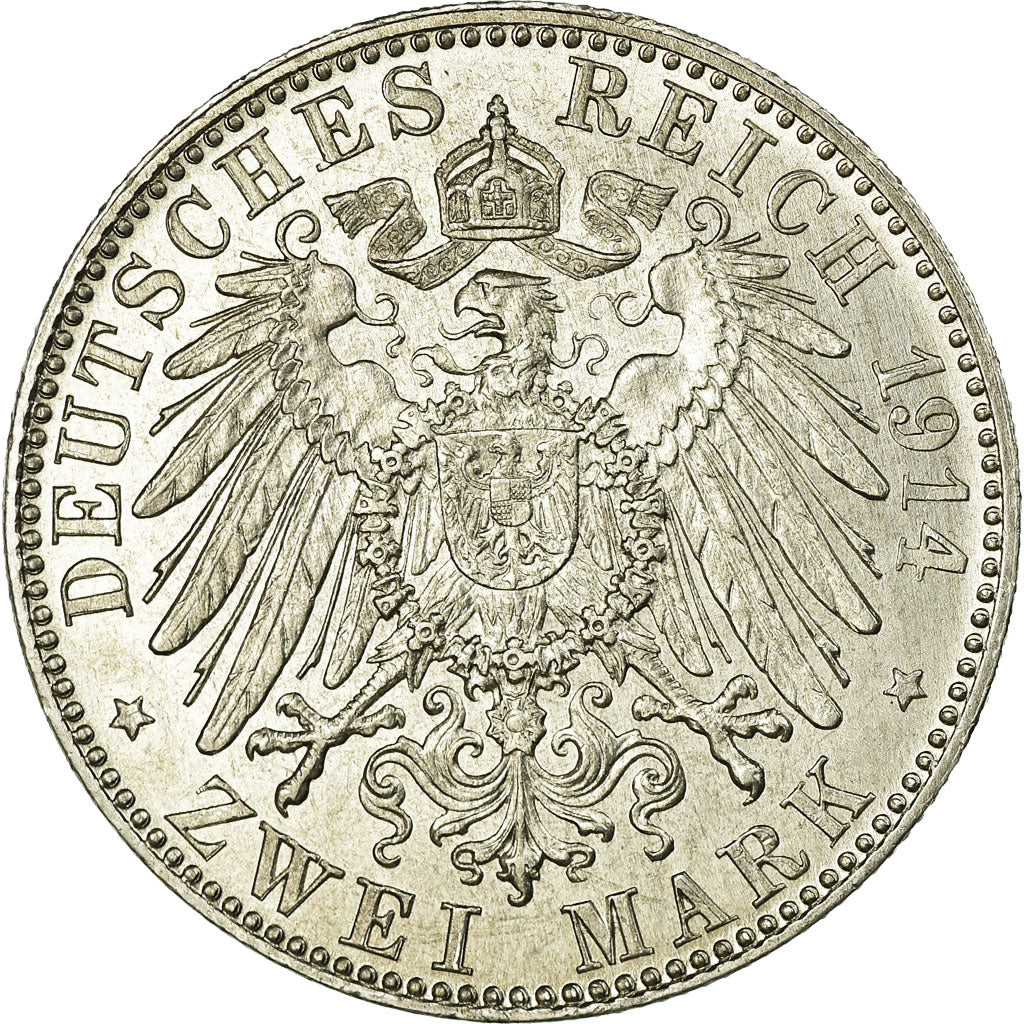 Coin, German States, BAVARIA, Ludwig III, 2 Mark, 1914, Munich, AU(50-53)