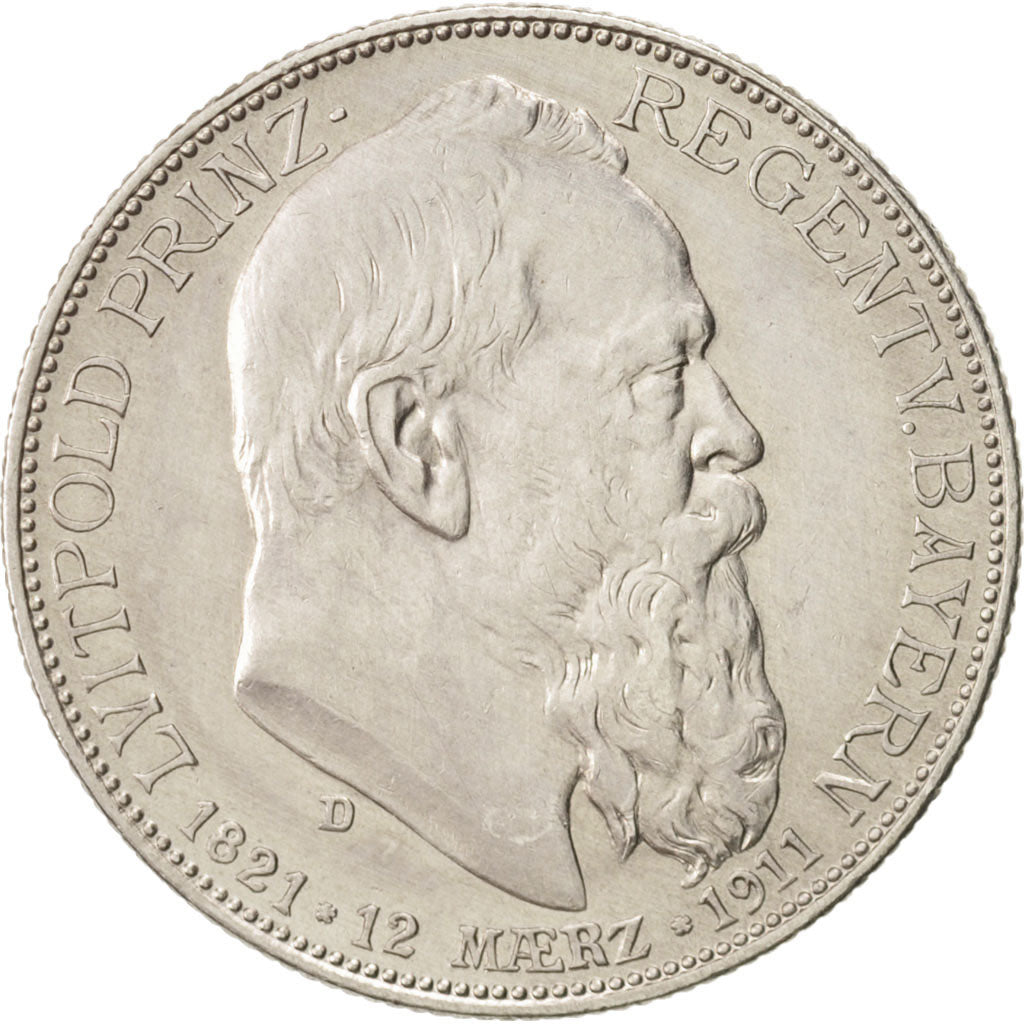 German States, BAVARIA, Otto, 2 Mark, 1911, Munich, AU(55-58), Silver, KM:997