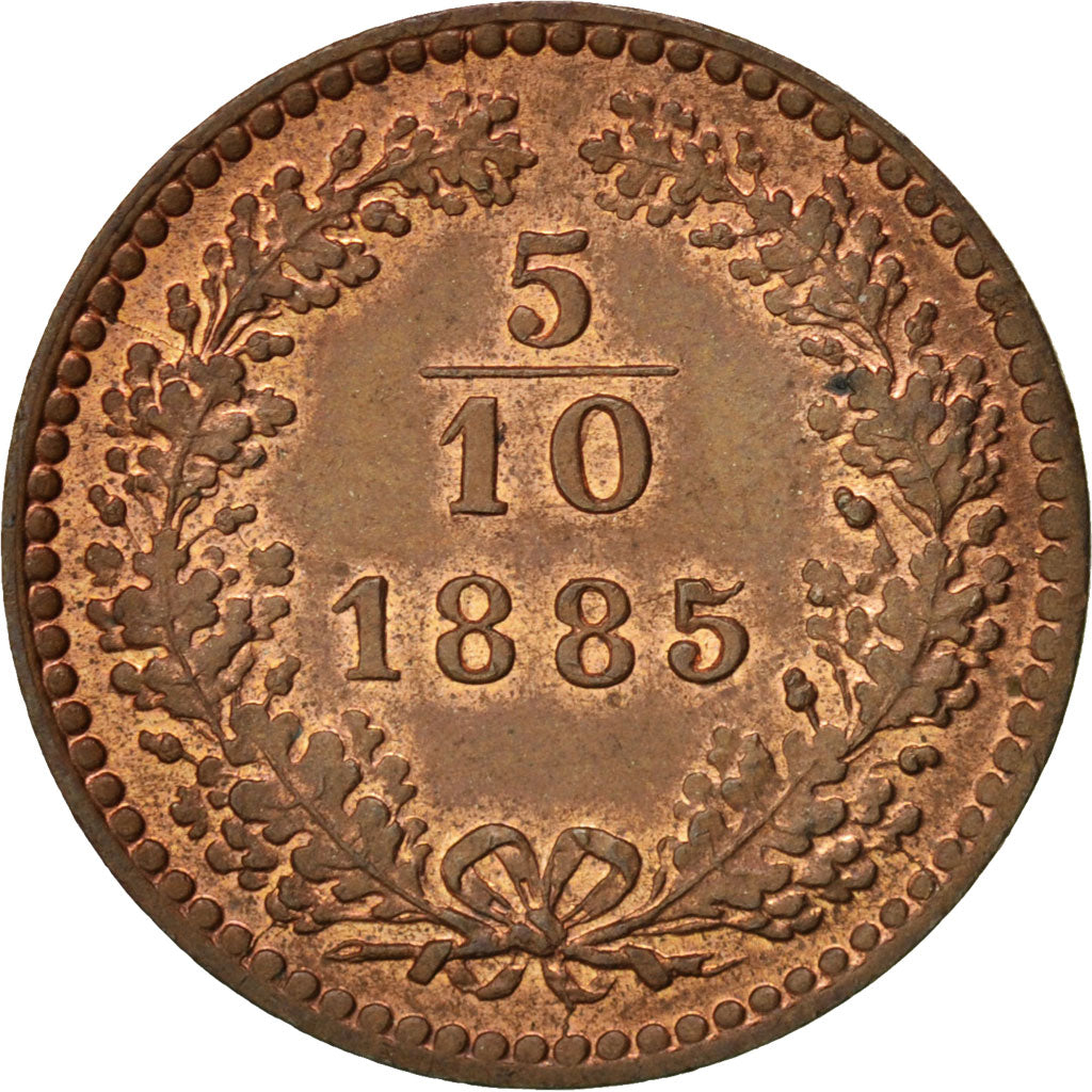 Coin, Austria, Franz Joseph I, 5/10 Kreuzer, 1885, Vienna, MS(64), Copper